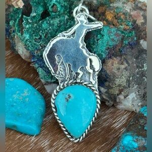 Turquoise rodeo horse southwestern sterling silver pendant